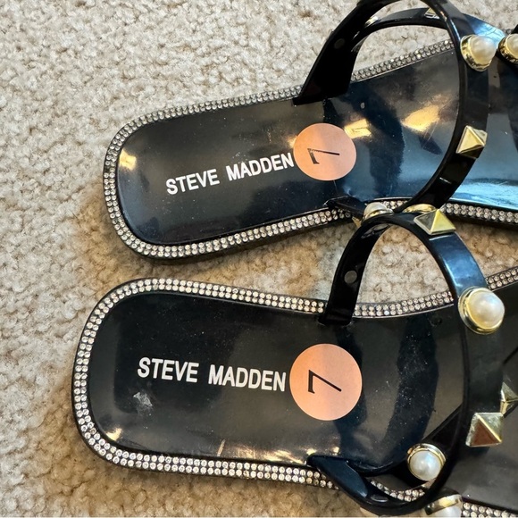 STEVE MADDEN Jellah gold studded black strappy slide jelly sandals - Picture 2 of 4